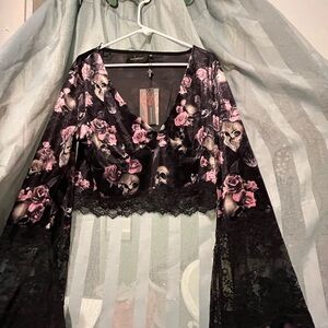 Killstar Black and Pink Rose Skull Top